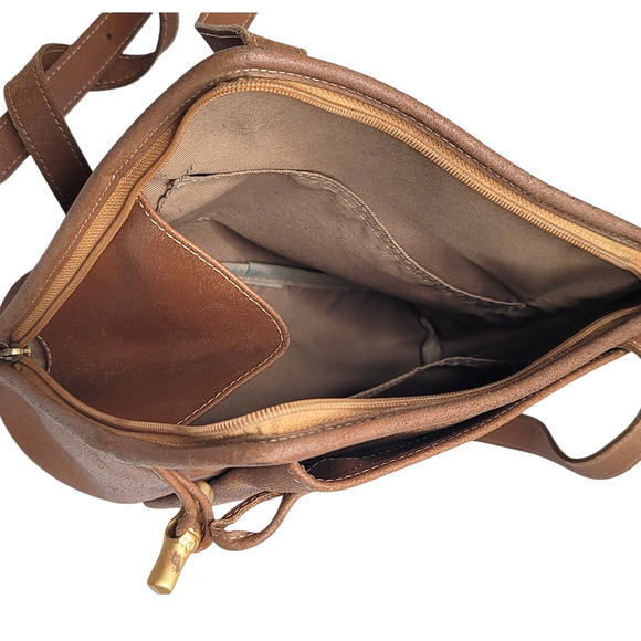 Longchamp Vintage Roseau Brown Leather Shoulder Bag Handbag Zip Closure Toggle - Picture 6 of 6